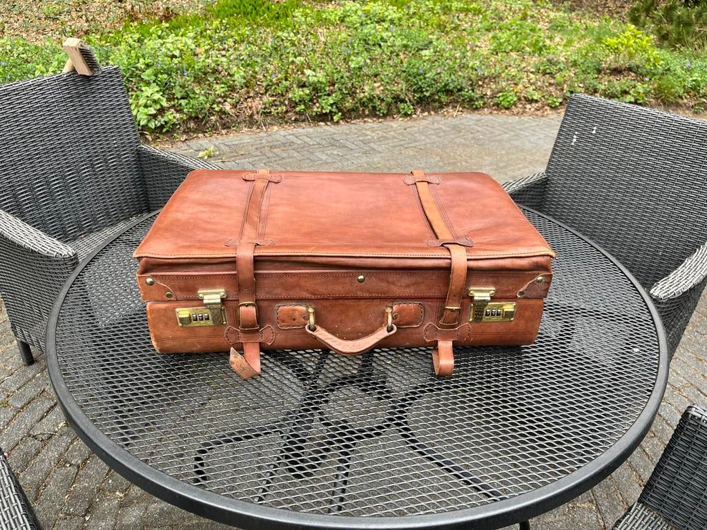 Decoratieve leren koffer - Vintage look, Gebruikt, Slot, Leer, 35 tot 45 cm
