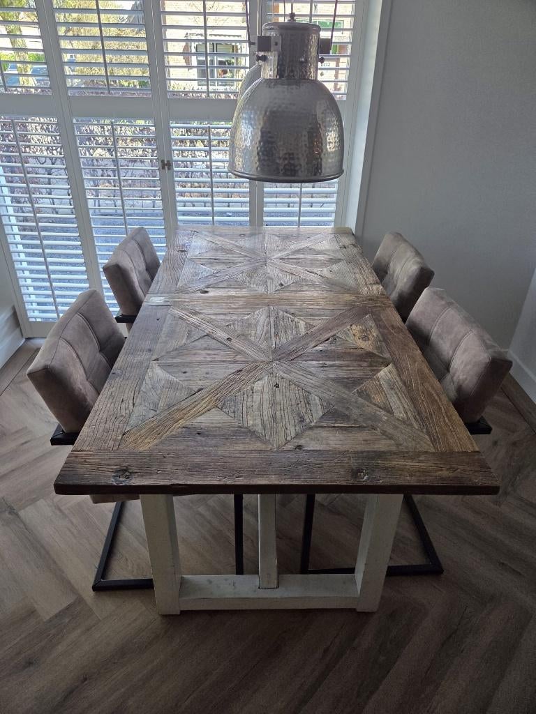 Eettafel riviera maison met 4 stoelen 90 x 180, Ophalen, Gebruikt, 50 tot 100 cm, 150 tot 200 cm