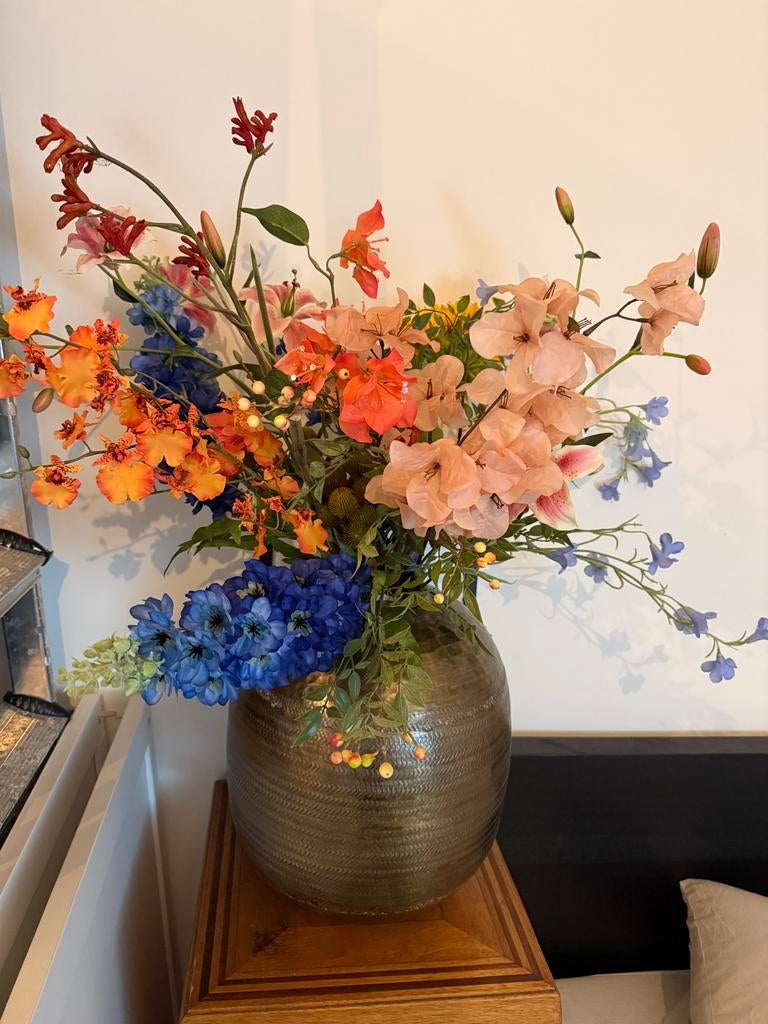 Grote vaas incl luxe boeket kunstbloemen, Ophalen, Overige materialen, Overige kleuren, 50 tot 75 cm