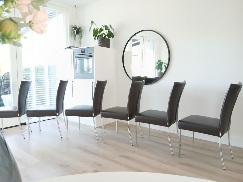 6 x Prachtige Leren Bert Plantagie Design,Stoelen, Ophalen, Bruin, Leer, Zo goed als nieuw