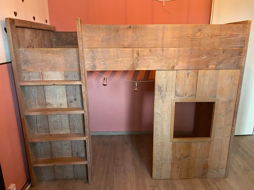 Steigerhouten hoogslaper met trap en speelruimte, Ophalen, Gebruikt, Hoogslaper