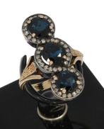 Saffieren en 50 diamanten fraaie 14k gouden ring antiek dame, Verzenden, Goud, Ring, Met edelsteen