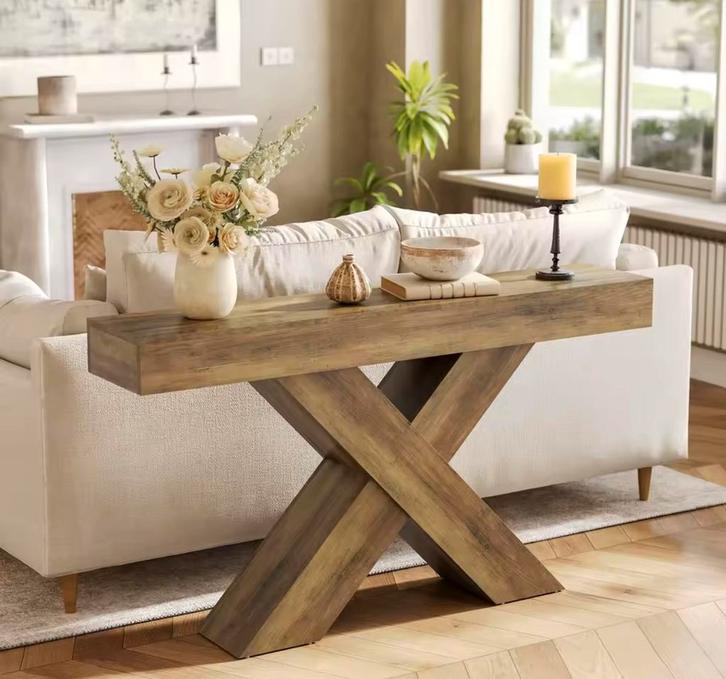 Luxe Boerderijstijl X-Frame Tafel - Nieuw in doos!, Huis en Inrichting, Tafels | Bijzettafels, Nieuw, Rechthoekig, 60 cm of meer