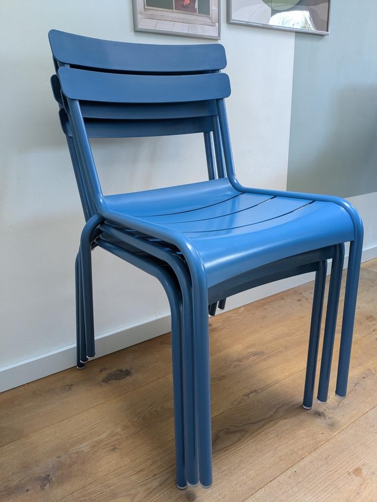Fermob Luxembourg stoelen - Set van 3, blauw, Tuin en Terras, Ophalen, Zo goed als nieuw, Aluminium, Stapelbaar