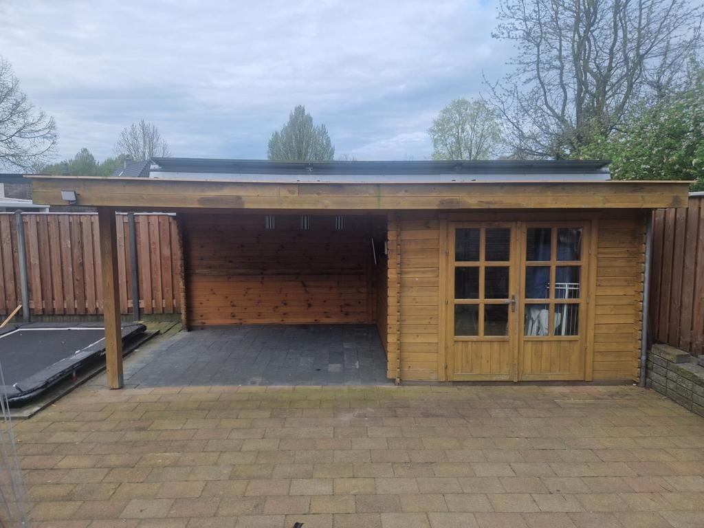 Blokhut/Tuinhuis met overkapping 3.35x6.72, Tuin en Terras, Tuinhuizen, Ophalen, Blokhut, 2 ramen, 500 cm of meer