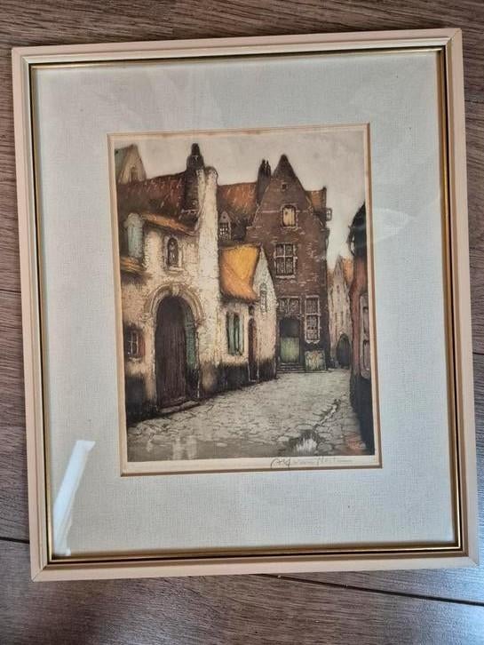 Ets Alfred van Neste - Stadshoekje in Brugge, Antiek en Kunst, Kunst | Etsen en Gravures, Ophalen of Verzenden