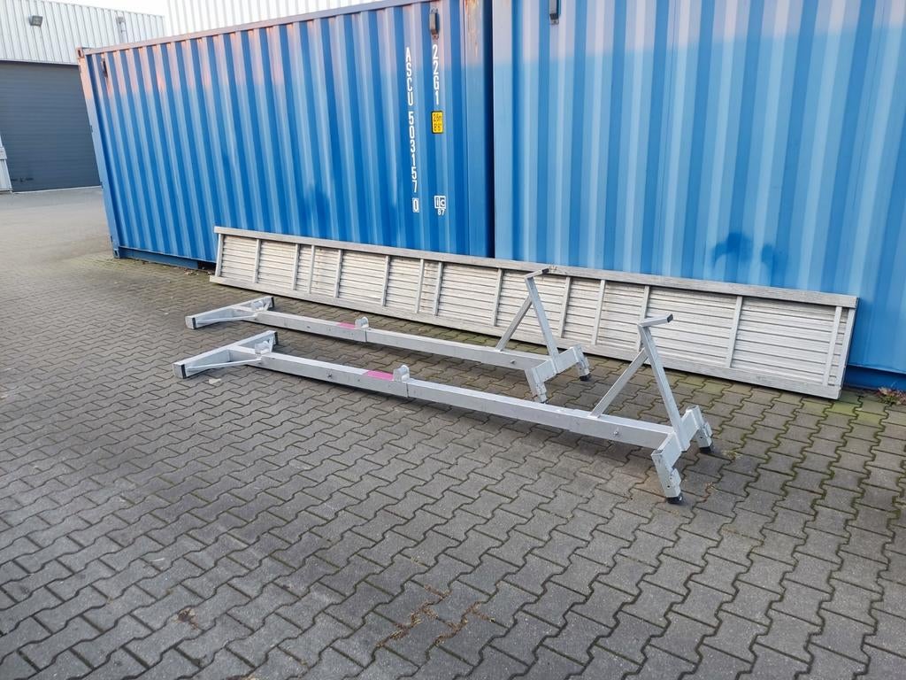 Werkstelling werkbrug 6m x 60cm breed aluminium, Ophalen, Gebruikt, Gevelsteiger, 2 tot 5 meter