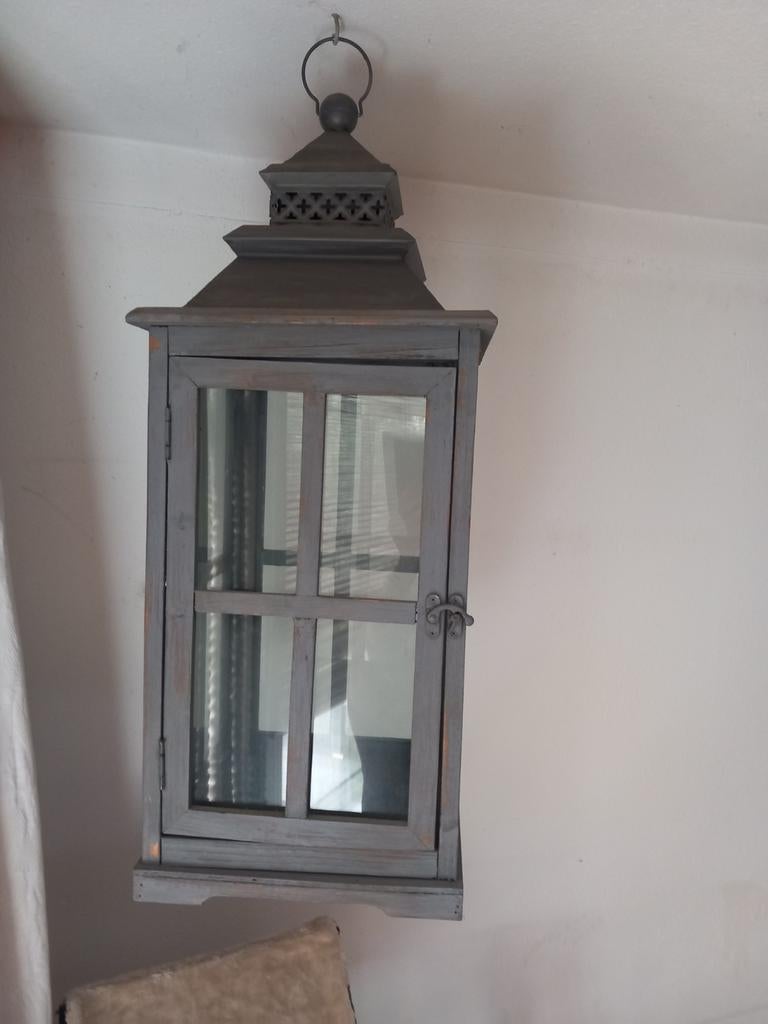 Grote houten grijze windlicht 84cm Hoog, Ophalen, Zo goed als nieuw, 75 cm of meer, Grijs