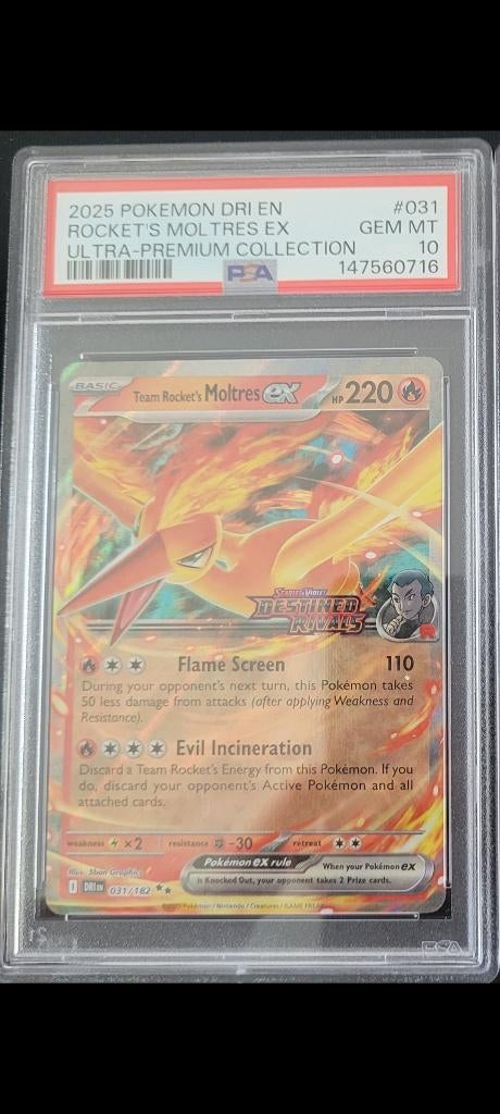 Pokemon rockets moltres EX PSA 10 STAMPED, Ophalen of Verzenden, Nieuw, Losse kaart