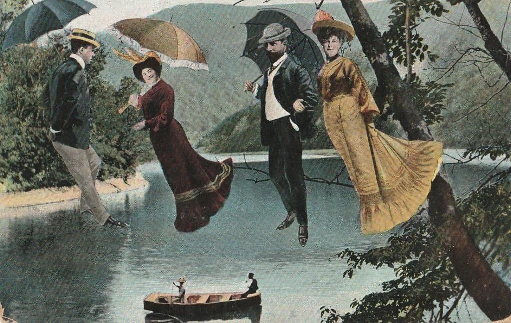 DAMES VLIEGEN PARAPLU UIT 1905 ZEER MOOIE OUDE KAART KN7, Ophalen of Verzenden, Voor 1920, Gelopen, Overige thema's