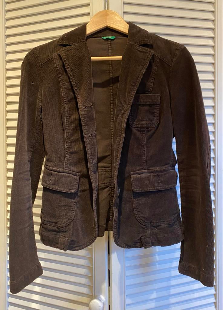 Benetton ribstof blazer, Italiaanse maat 40 (valt als 36), Ophalen of Verzenden, Zo goed als nieuw, Maat 36 (S), Bruin