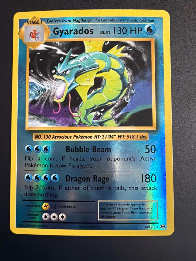 Gyarados 34/108 Reverse Holo Pokémon Kaart, Ophalen of Verzenden, Zo goed als nieuw, Losse kaart, Foil