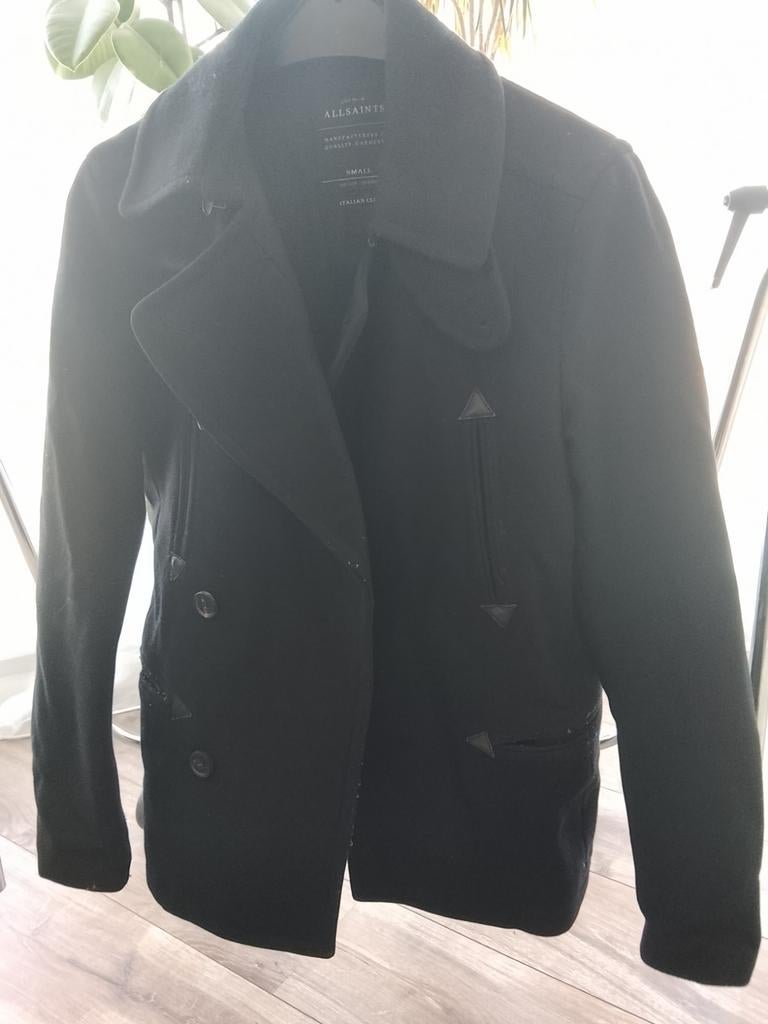 AllSaints 80% wol jas, zwart, maat S, getailleerd, Ophalen of Verzenden, Gedragen, Zwart
