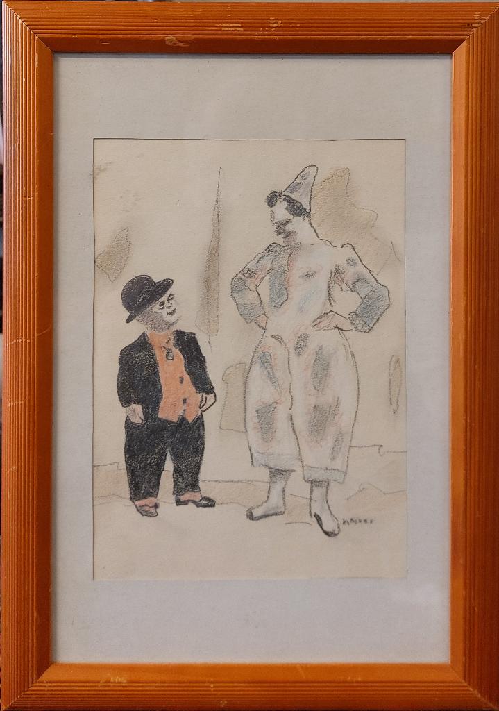 Tekening Kees Maks(1876-1967) "Clowns", Antiek en Kunst, Kunst | Tekeningen en Foto's, Ophalen