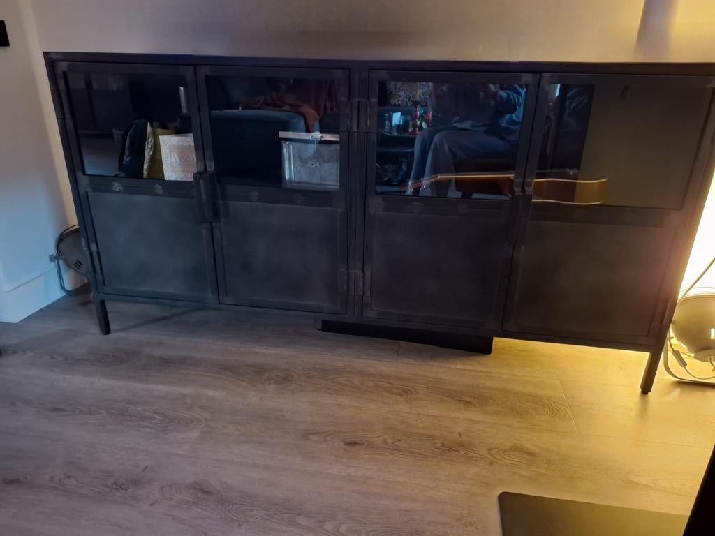 Zwarte metalen kast met glas - 180x90x40 cm, Huis en Inrichting, Kasten | Overige, Ophalen of Verzenden