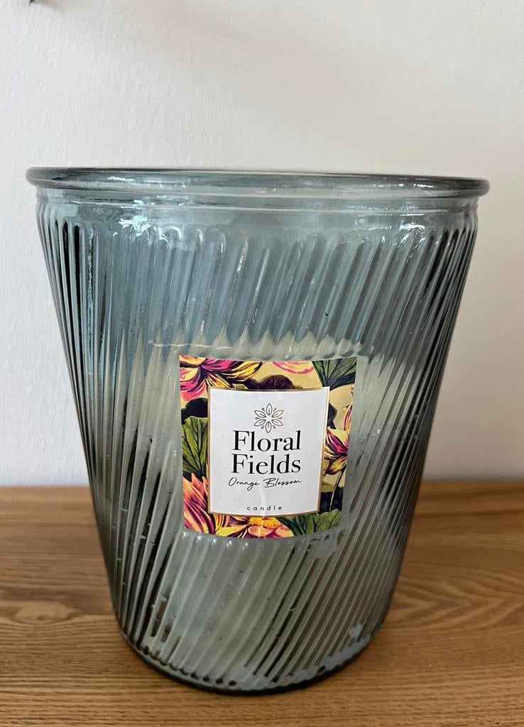 Grote blauw glazen vaas met 3 lonts kaars, Ophalen, Overige materialen, Blauw, Nieuw