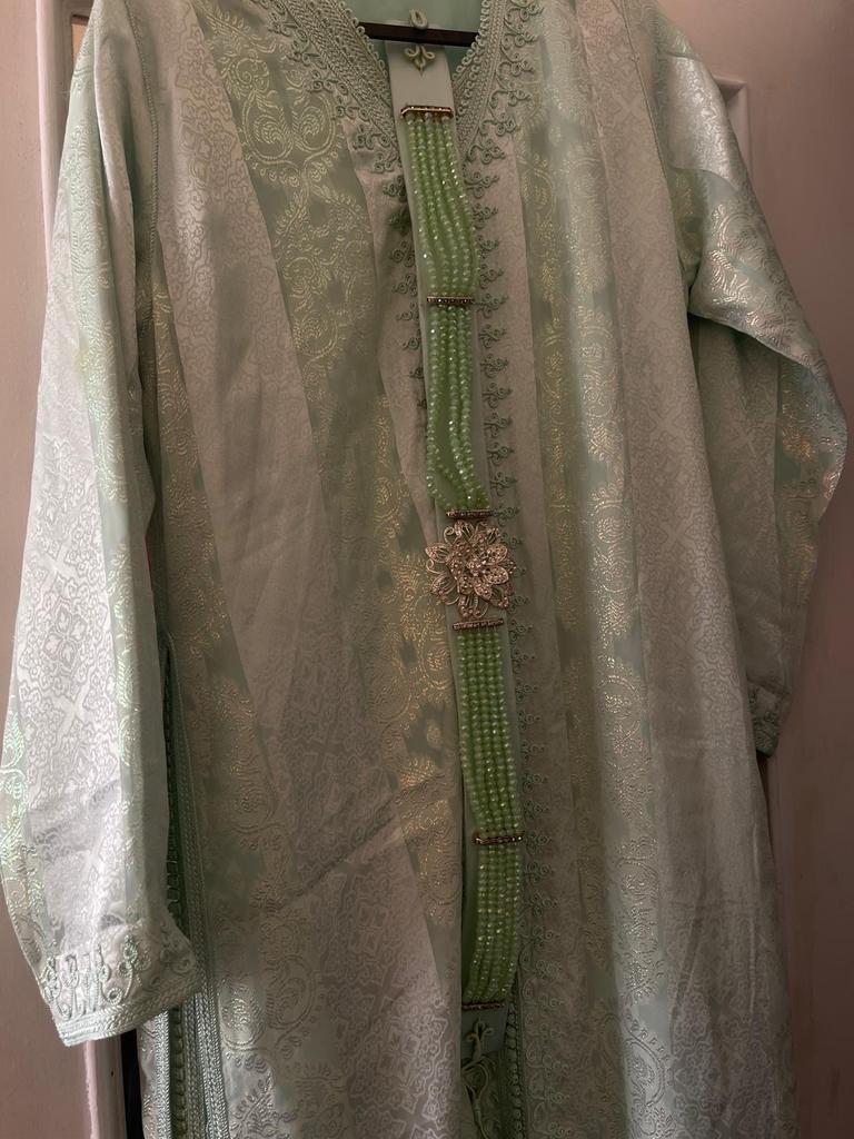 Elegante Marokkaanse jurk in mintkleur, Kleding | Dames, Jurken, Zo goed als nieuw, Groen, Ophalen of Verzenden