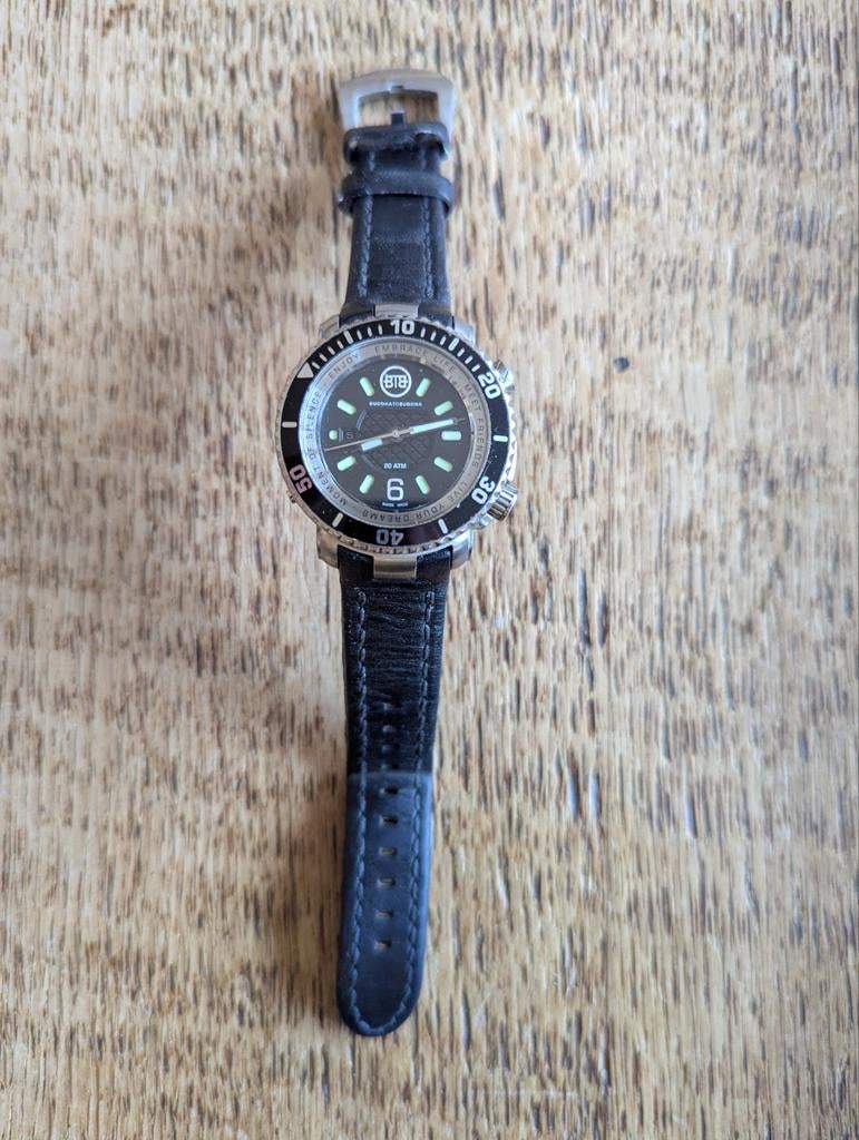 Buddha to Buddha horloge, collectors item, Ophalen, Staal, Polshorloge, Leer