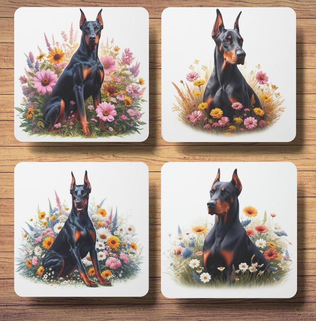 Dobermann Lente onderzetters met houder, Ophalen of Verzenden, Nieuw, Glas of Kopje
