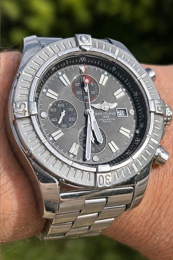 Zeer mooie Breitling Super Avenger- full set, Sieraden, Tassen en Uiterlijk, Horloges | Heren, Staal, Staal, Breitling, Polshorloge