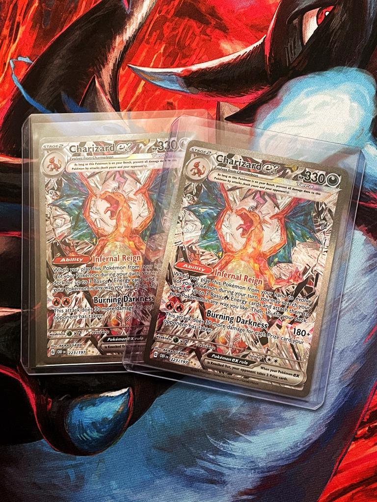 2 x Charizard ex 223/197 Obsidian Flames, Ophalen of Verzenden, Zo goed als nieuw, Losse kaart, Foil