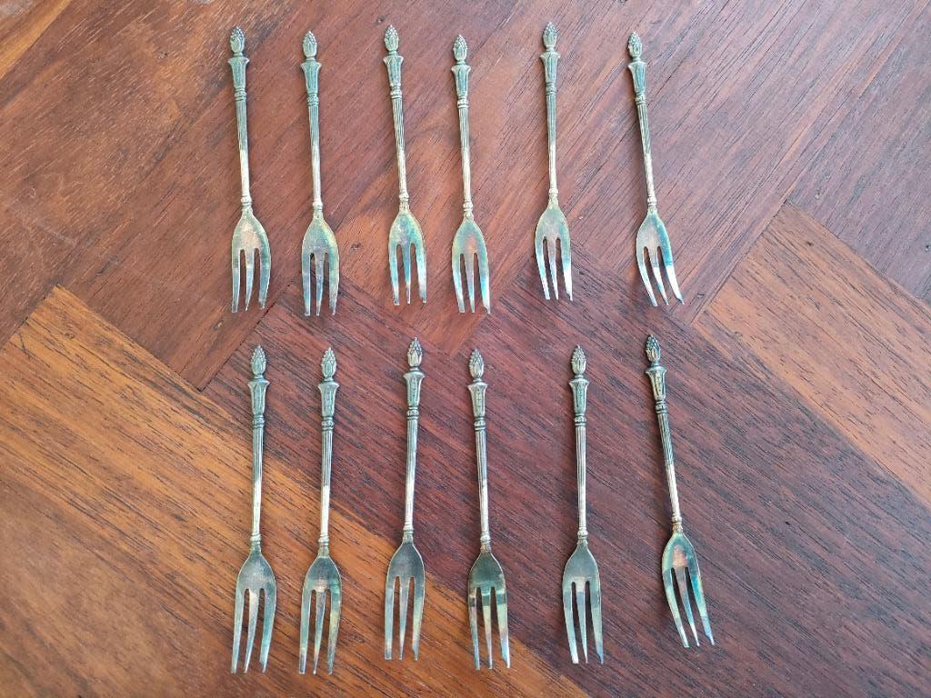 Vintage 12x verzilverde gebaksvorkjes, Antiek en Kunst, Antiek | Bestek, Ophalen