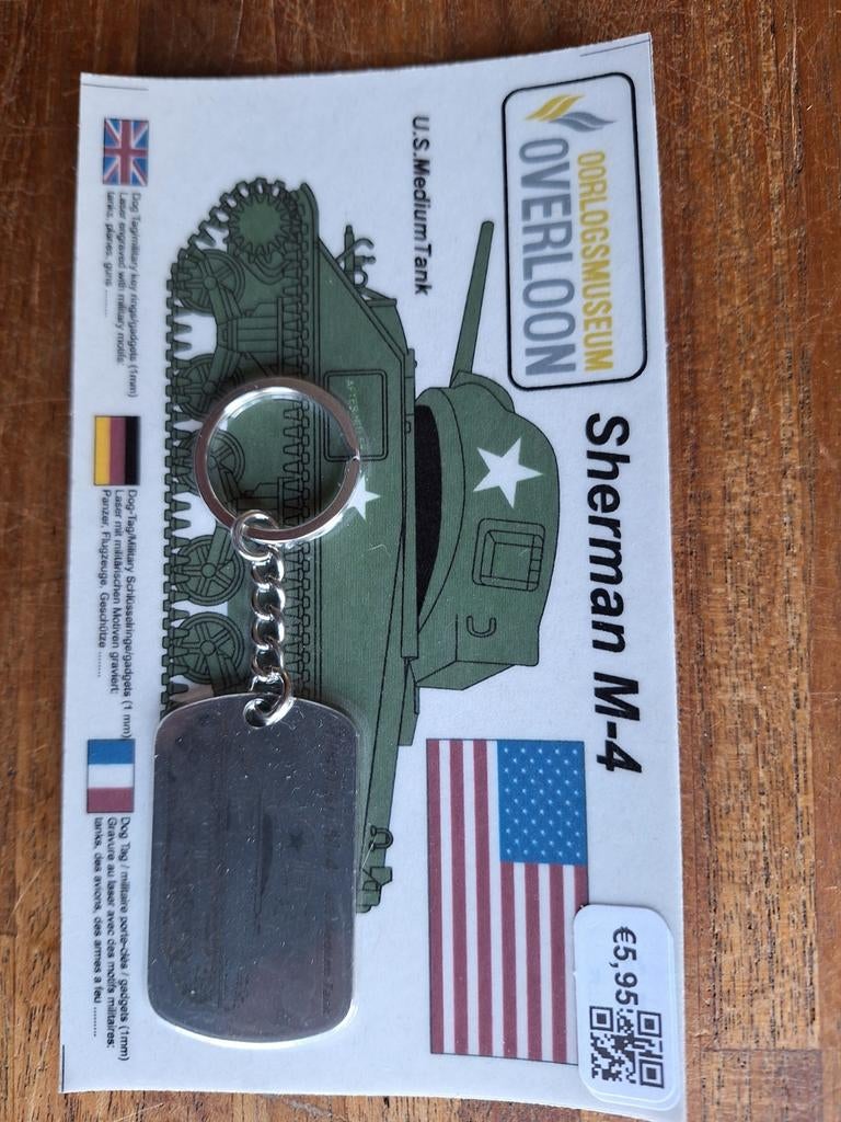 Sleutelhanger Sherman M-4 tank Oorlogsmuseum Overloon, Ophalen of Verzenden, Nieuw