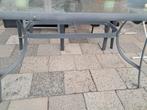 Glazen tuintafel met metalen onderstel, Ophalen of Verzenden, Gebruikt, Rechthoekig, Metaal