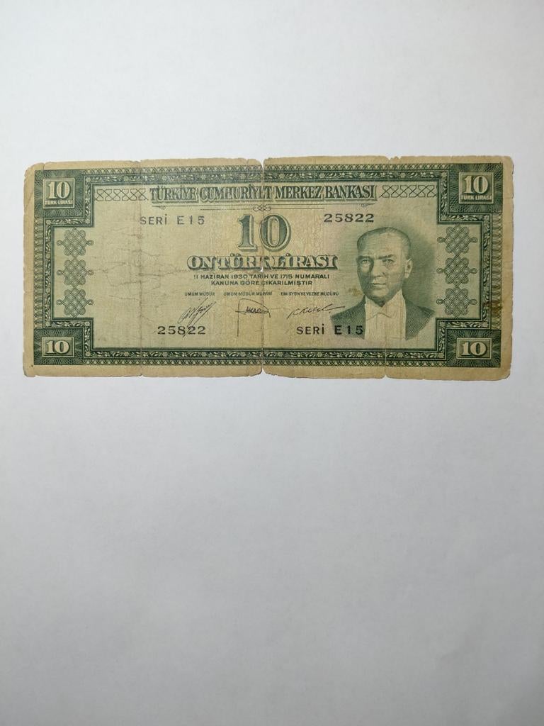 Turkije 10 lira 1952, Ophalen of Verzenden, Overige landen