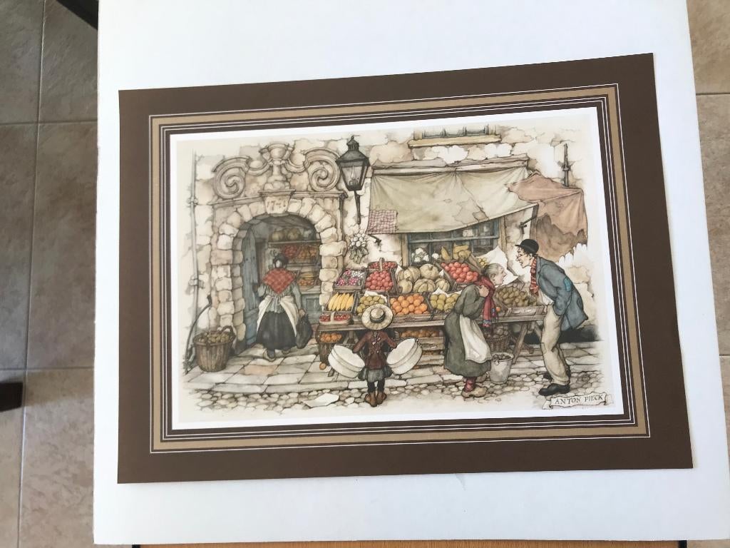 Anton Pieck prent Groentewinkel en buiten Stalage. etc., Ophalen of Verzenden, Zo goed als nieuw, Voor 1940, Prent