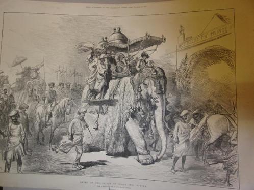 Entry of Prince of Wales in Baroda. 1875, Antiek en Kunst, Kunst | Etsen en Gravures, Ophalen of Verzenden
