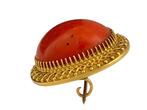 Antieke gouden broche met grote bloedkoraal (22x17 mm), Verzenden, Goud, Broche, Met edelsteen