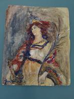 Fresco van dame in Renaissance stijl met kroon en zwaard, Antiek en Kunst, Kunst | Schilderijen | Klassiek, Ophalen of Verzenden