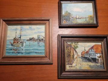 3x Olieverf schilderijtjes landschap, Ørbech gesigneerd beschikbaar voor biedingen