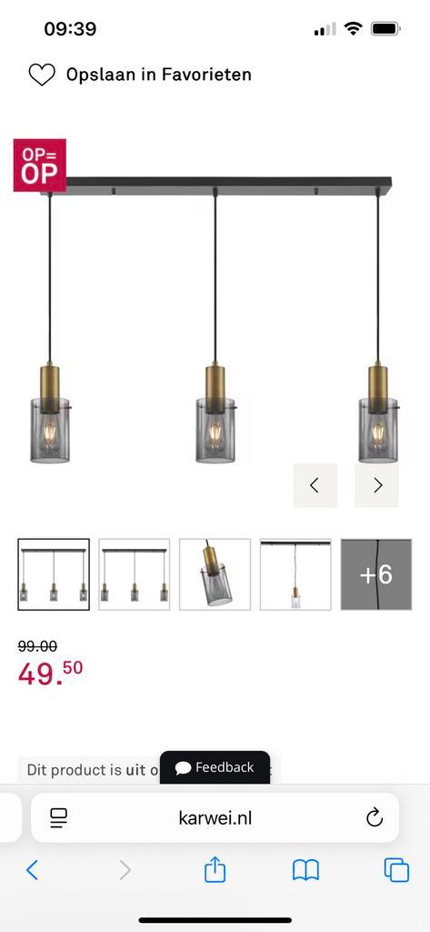 Nordin Hanglamp Karwei - Rookglas/Messing, Huis en Inrichting, Lampen | Hanglampen, Nieuw, 75 cm of meer, Glas, Ophalen of Verzenden