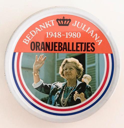 Oud vintage blik ‘bedankt Juliana’ 1948-1980, Verzamelen, Koninklijk Huis en Royalty, Zo goed als nieuw, Nederland, Ophalen of Verzenden