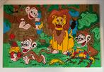 Jungle Canvas kinderkamer met apen, leeuw, kameleon (115x75), Ophalen, Zo goed als nieuw, Schilderij, 100 tot 125 cm