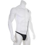 Heren zwarte 1 kant g-string met schouderband lingerie slip, Kleding | Heren, Ondergoed, Verzenden, Zwart, Slip