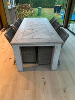Steigerhouten Tuintafel + 6 Wicker Stoelen, Huis en Inrichting, Tafels | Eettafels, Ophalen, Gebruikt, 100 tot 150 cm, 200 cm of meer