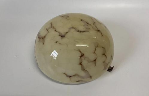 Vintage Plafonnière Gemarmerd Glas, Huis en Inrichting, Lampen | Plafondlampen, Gebruikt, Glas, Metaal, Ophalen of Verzenden
