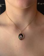 Moeder en Kind 14k gouden antieke ketting hanger porselein, Ophalen of Verzenden, Goud, Hanger, Met edelsteen