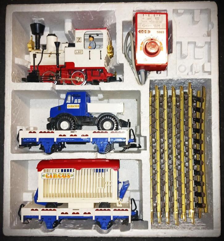 LGB treinset 21988 circustrein met witte Stainz +heel circus, Hobby en Vrije tijd, Modeltreinen | Overige schalen, Gebruikt, Treinset