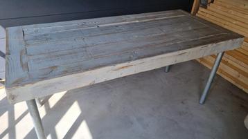 Steigerhouten bureau whitewash met steigerpijpen 175x80x80cm beschikbaar voor biedingen