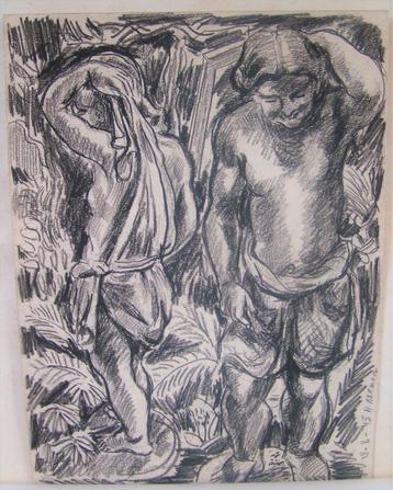 Hubert bekman "Adam en Eva" potlood tekening uit 1945 beschikbaar voor biedingen