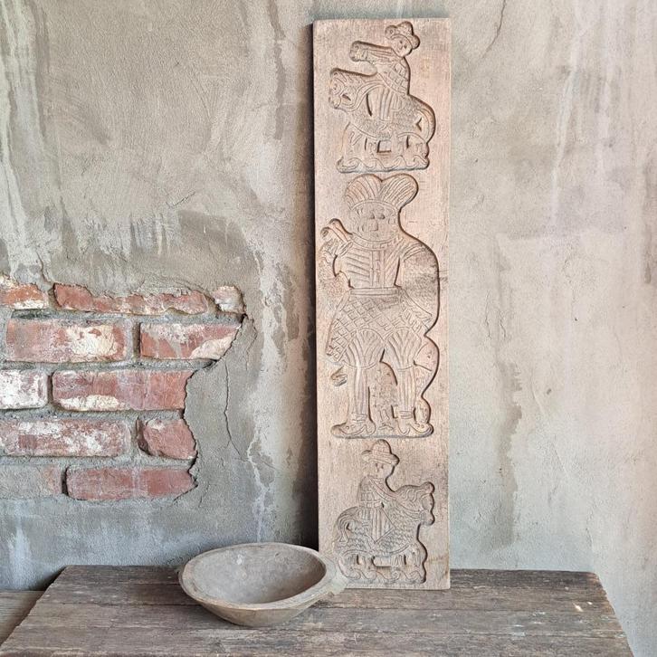 Grote oude brocante vergrijst houten speculaasplank *Etage3*, Huis en Inrichting, Woonaccessoires | Overige, Gebruikt, Ophalen of Verzenden