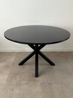 Zwarte ronde Eettafel met glasplaat, Ophalen, 100 tot 150 cm, 50 tot 100 cm, Zo goed als nieuw