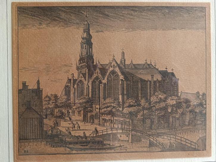 Gravure Oude Kerk Amsterdam, Antiek en Kunst, Kunst | Etsen en Gravures, Ophalen of Verzenden