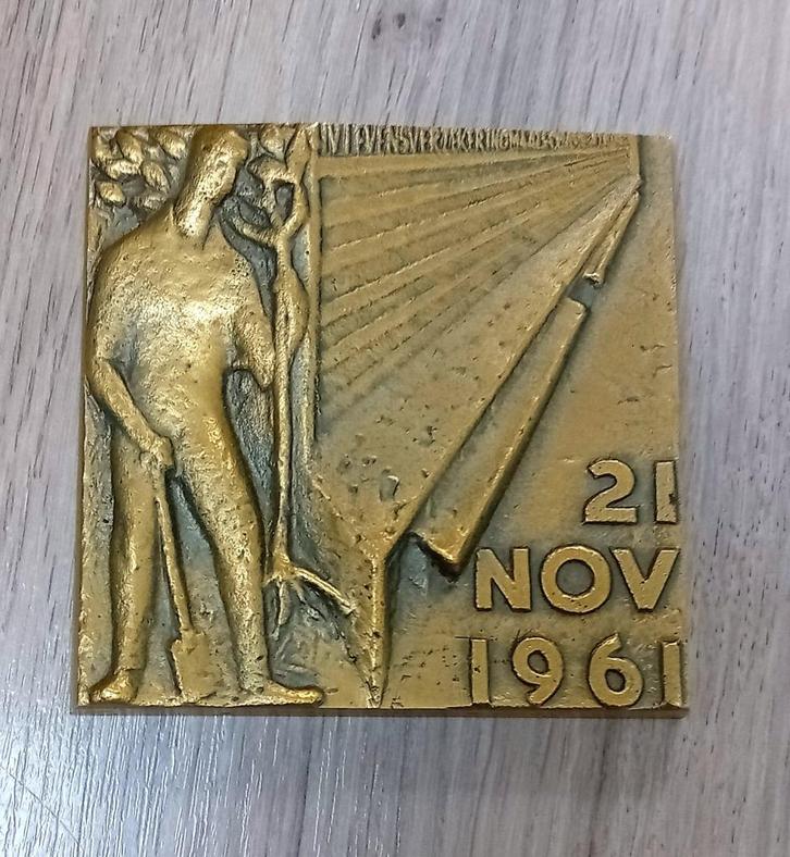 nv levensverzekering herbouw coolsingel bronzen plaquette, Antiek en Kunst, Antiek | Koper en Brons, Ophalen of Verzenden