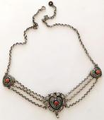 Koopje! Zilveren aparte choker /3 hangers bloedkoraal, incl, Verstelbaar, Verzenden, Zo goed als nieuw, Zilver