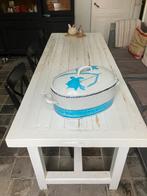 Mooie stoere robuuste houten eettafel gebroken wit, Huis en Inrichting, Tafels | Eettafels, Ophalen, Gebruikt, Landelijk stoer brocante